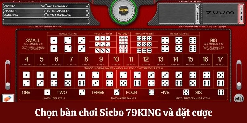 Chọn bàn chơi Sicbo 79KING và đặt cược